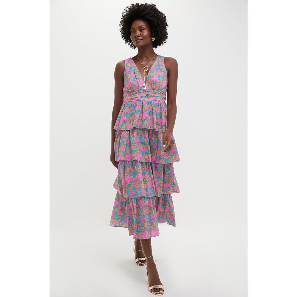 HYACINTH HOUSE Brilliant Pink Floral Bonnie Midi Dress Size XXS NWT